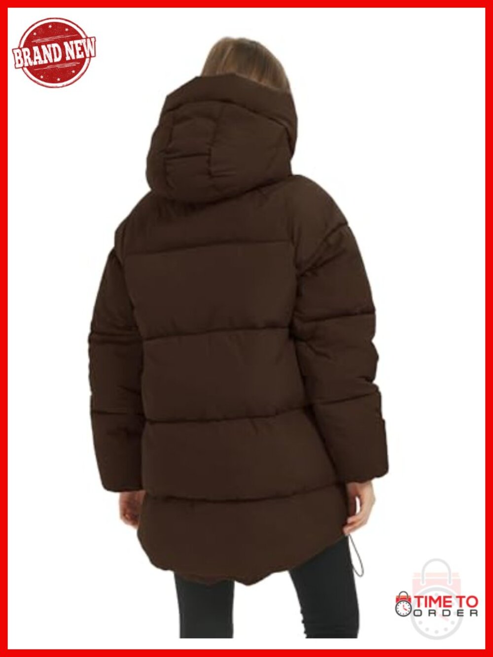 Women's Quilted Puffer Jacket Mid-Length Hooded Winter Coat Heavyweight - Picture 3 of 6